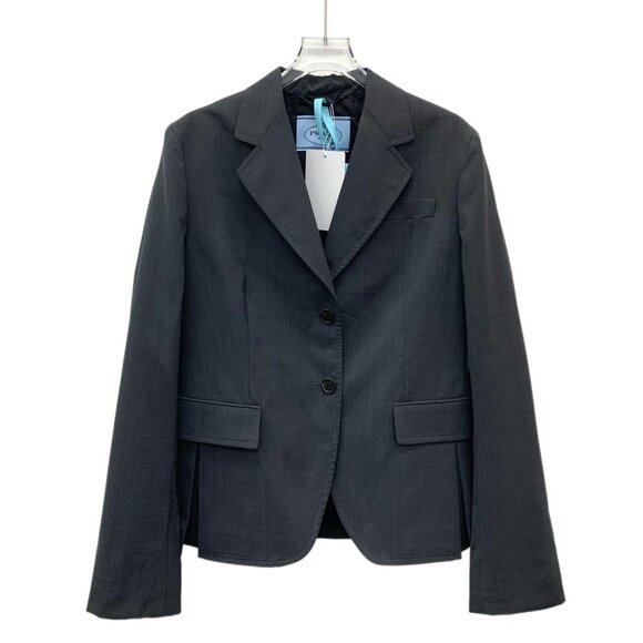 Prada Dark grey cashmere notched-collar single-breasted long-sleeve blazer